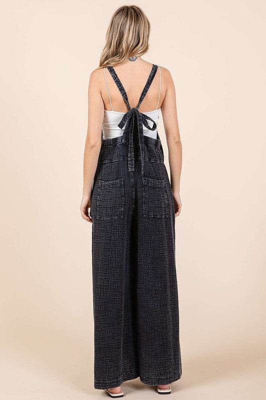 Mittoshop Textured Wide Leg Overalls Black