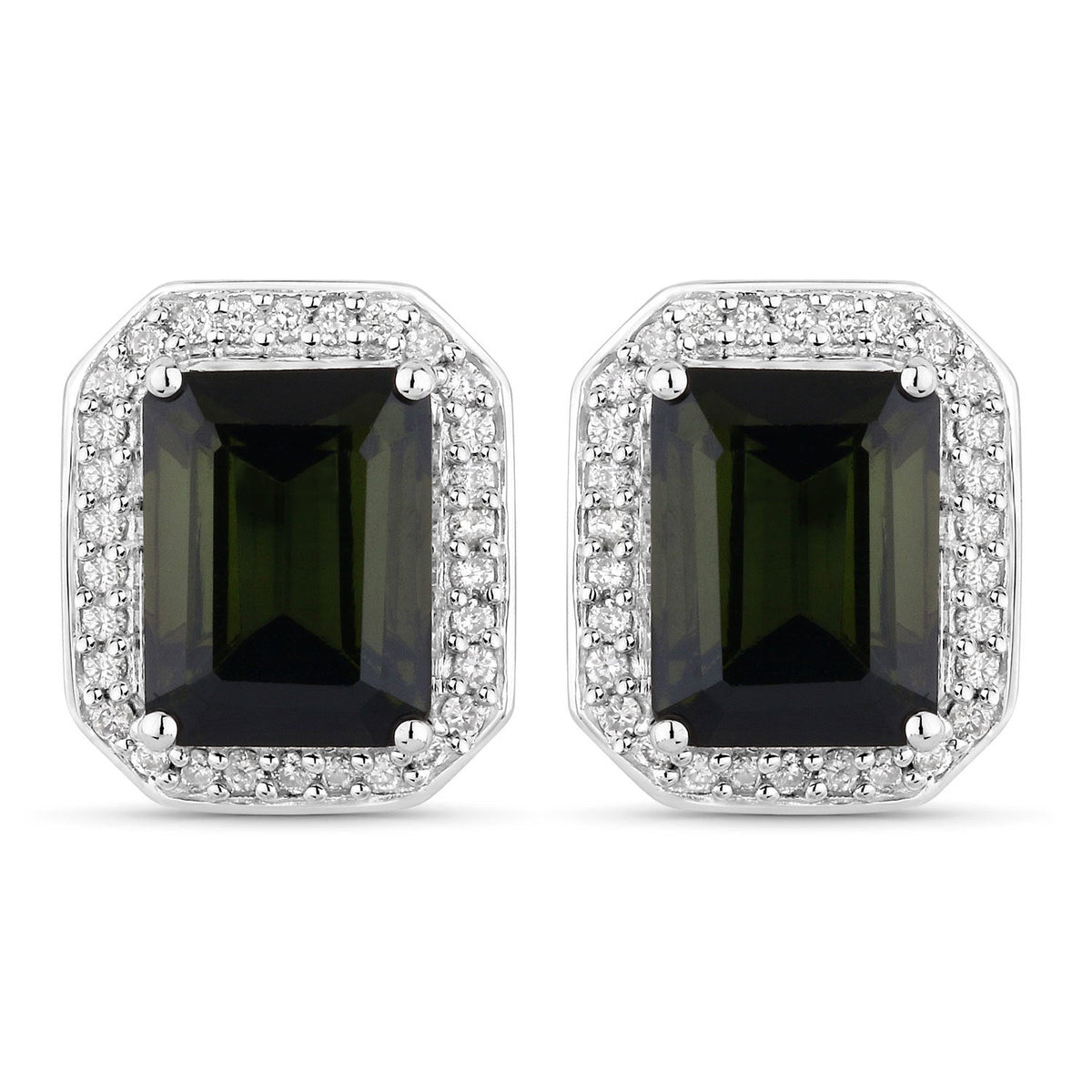 3.57 Carat Genuine Green Tourmaline and White Diamond 14K White Gold Earrings