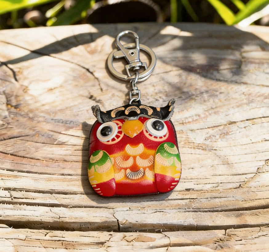 Cute Handmade Leather Owl Keychain