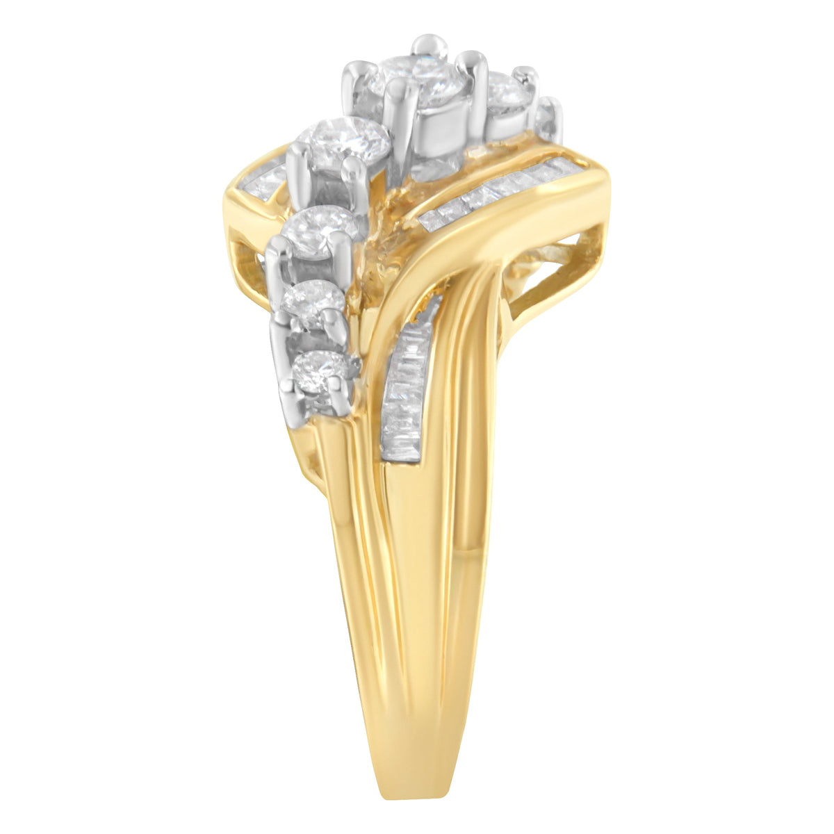 10K Two-Toned Diamond Bypass Ring (1 Cttw, H-I Color, SI2-I1 Clarity) - Size 6-1/2