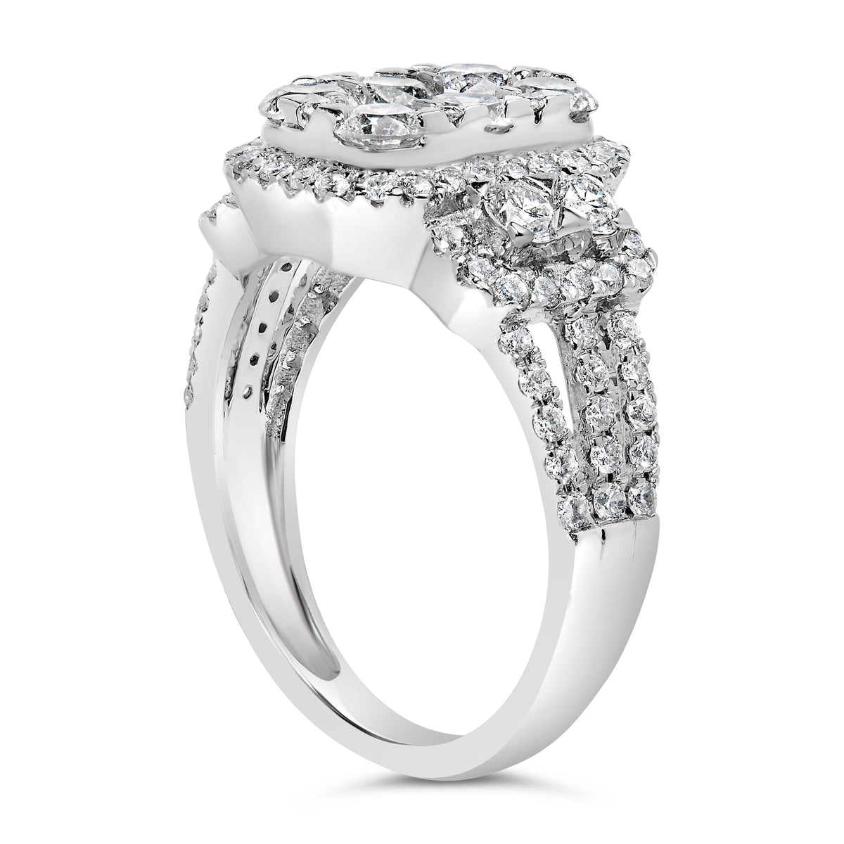 14K White Gold 2 1/4 Cttw Diamond Cocktail Cluster Ring (G-H Color, SI2-I1 Clarity) - Size 7