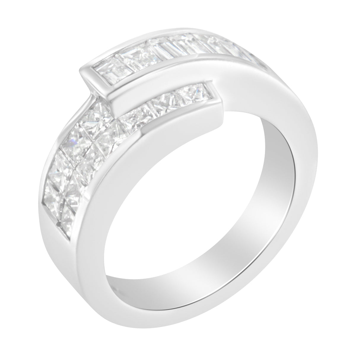 14K White Gold 2.0 Cttw Channel-Set Princess and Baguette-Cut Diamond Bypass Ring Band (G-H Color, SI1-SI2 Clarity) - Ring Size 6.5