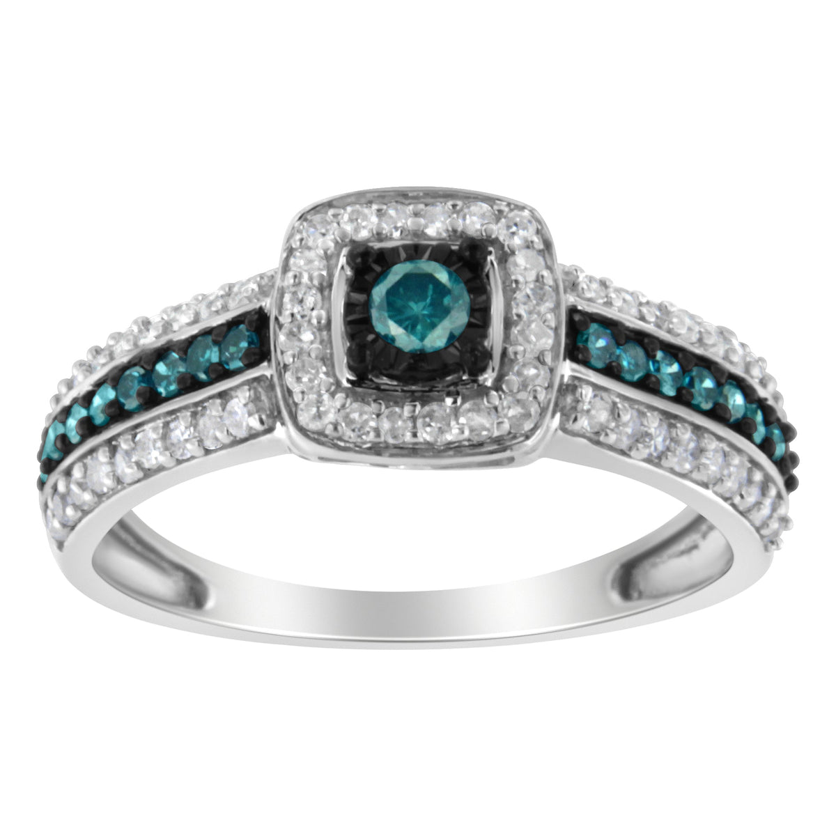 .925 Sterling Silver Treated Blue Miracle-Set Diamond Engagement Ring (1/2 Cttw, J-K Color, I1-I2 Clarity) - Size 6
