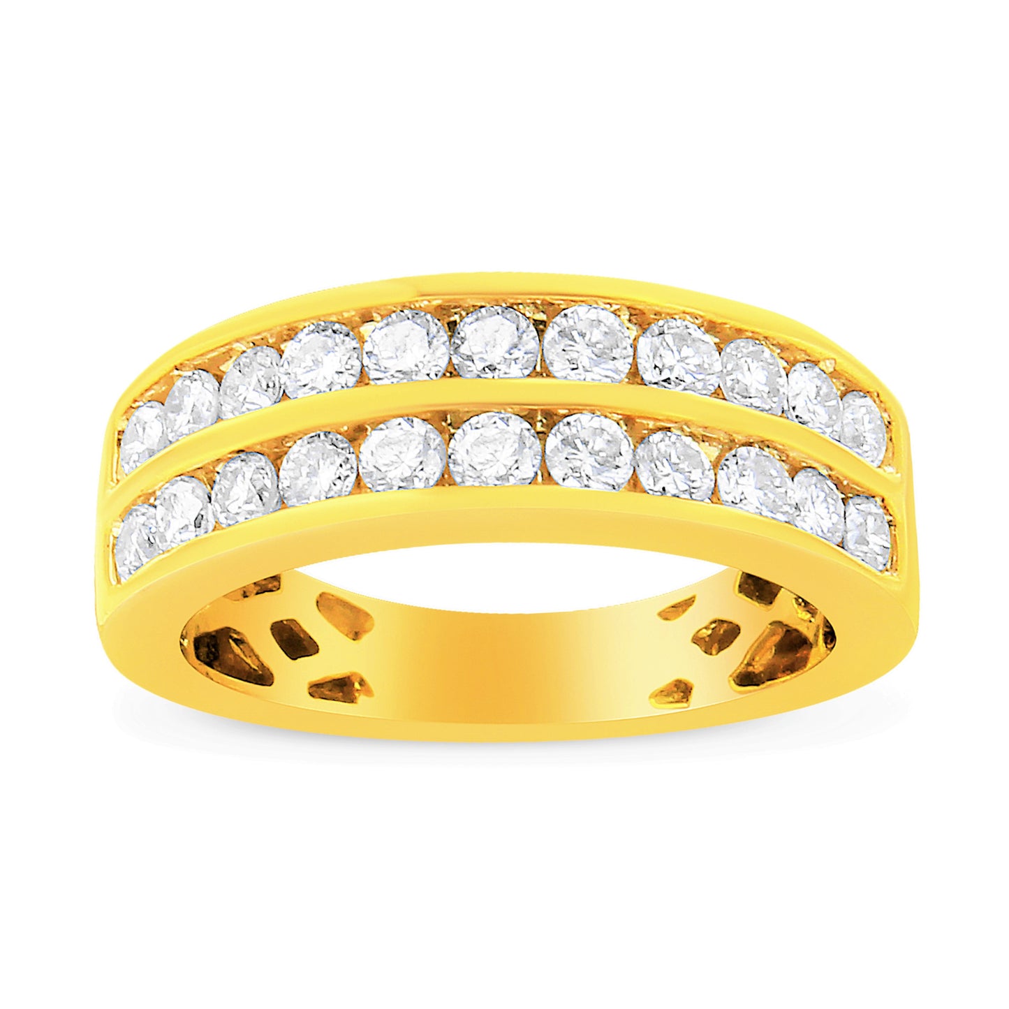 10K Yellow Gold Two-Row Diamond Band Ring (1 Cttw, J-K Color, I1-I2 Clarity) - Size 6