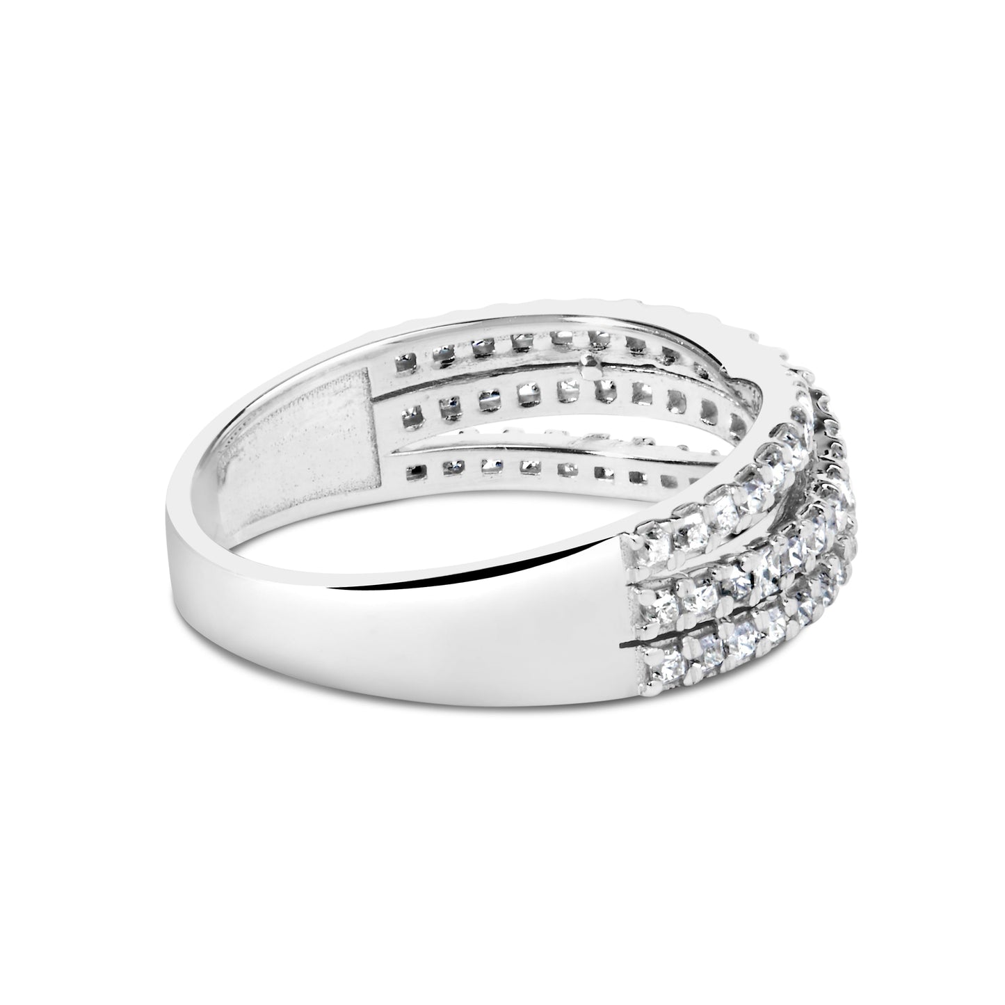 10K White Gold 3/4 Cttw Princess Natural Diamond Split Shank and Weave Band Ring (H-I Color, SI1-SI2 Clarity) - Ring Size 7