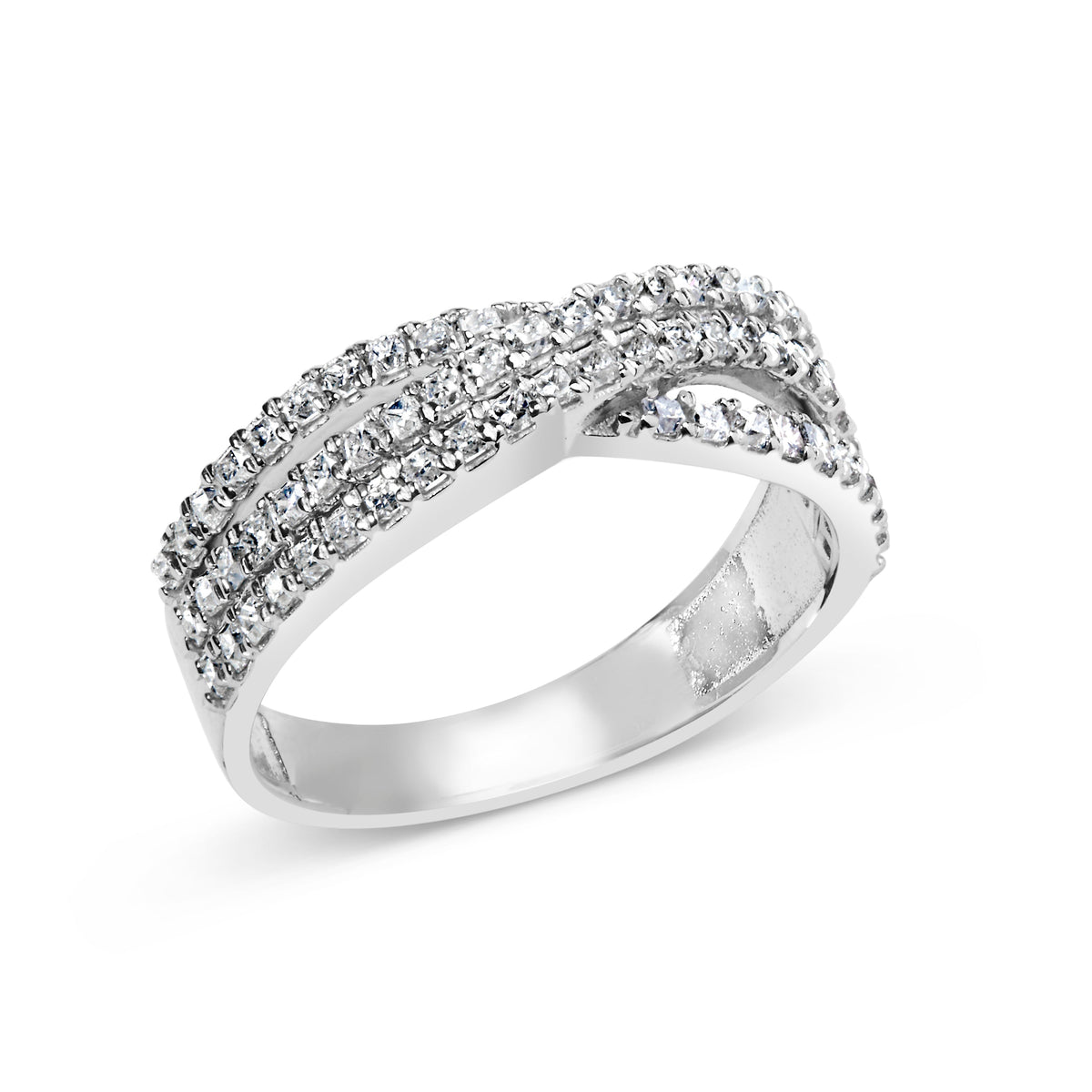 10K White Gold 3/4 Cttw Princess Natural Diamond Split Shank and Weave Band Ring (H-I Color, SI1-SI2 Clarity) - Ring Size 7
