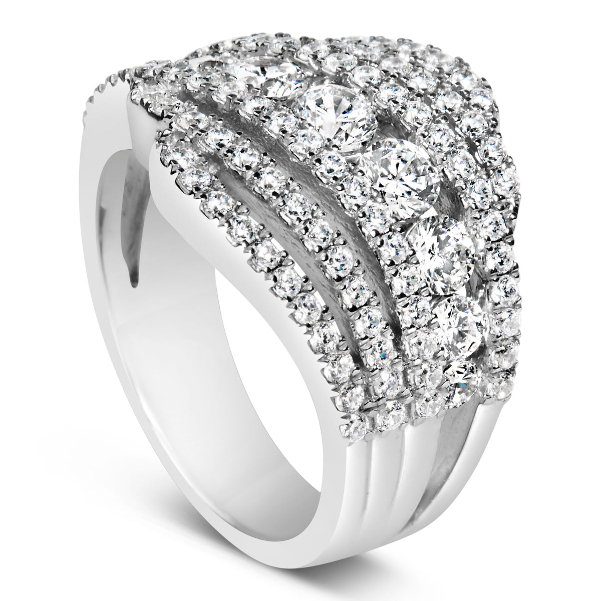 .925 Sterling Silver 2.00 Cttw Lab Grown Diamond Cluster Band Ring