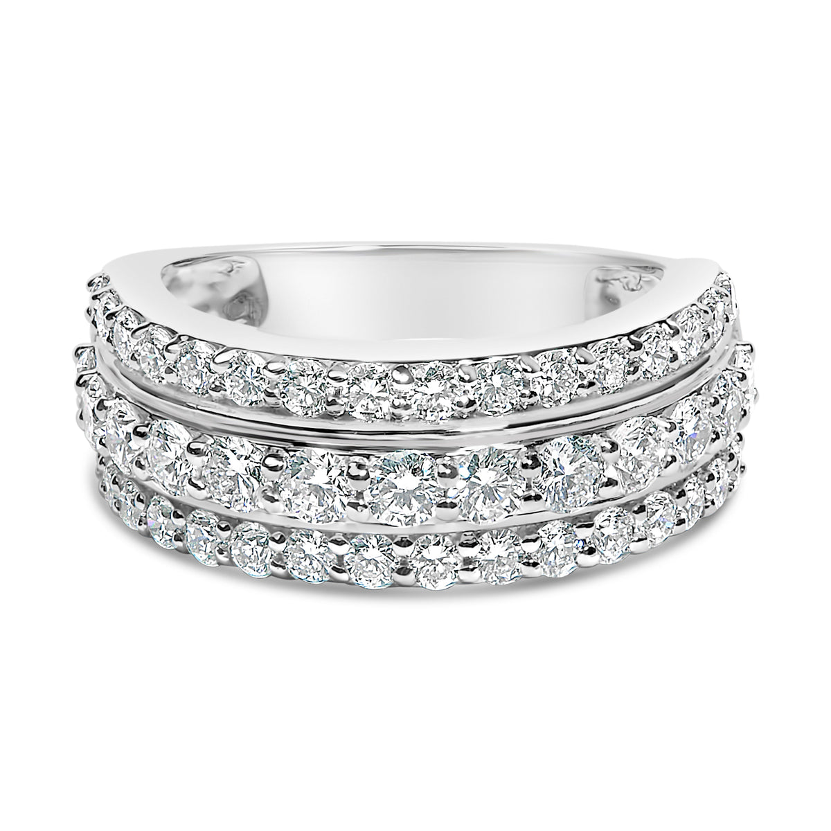 .925 Sterling Silver 2.0 Cttw Lab Grown Diamond 3 Row Band Ring (F-G Color, VS1-VS2 Clarity) - Ring Size 7