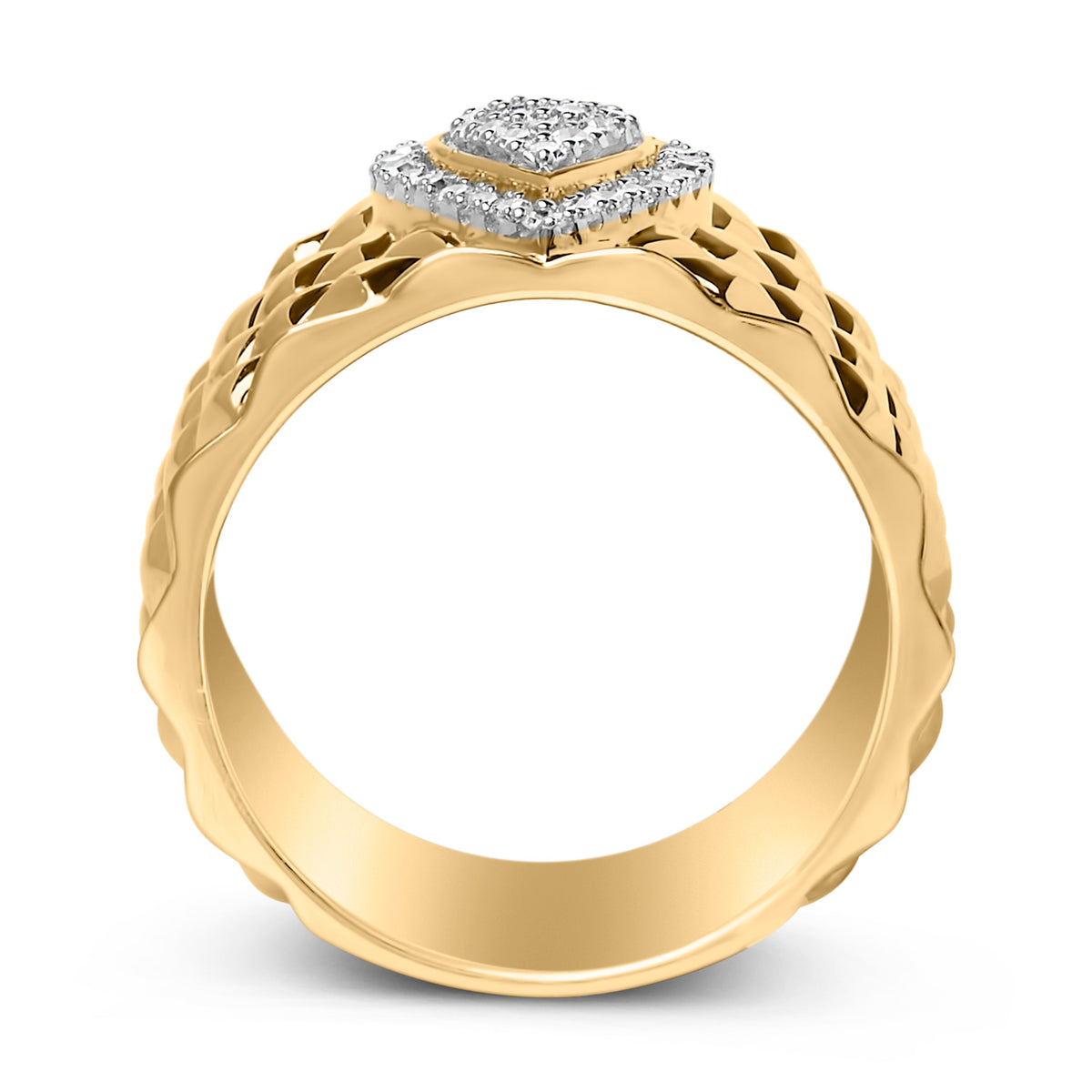 14K Yellow Gold Plated Sterling Silver 1/4 Cttw Diamond Teardrop Textured Band Ring
