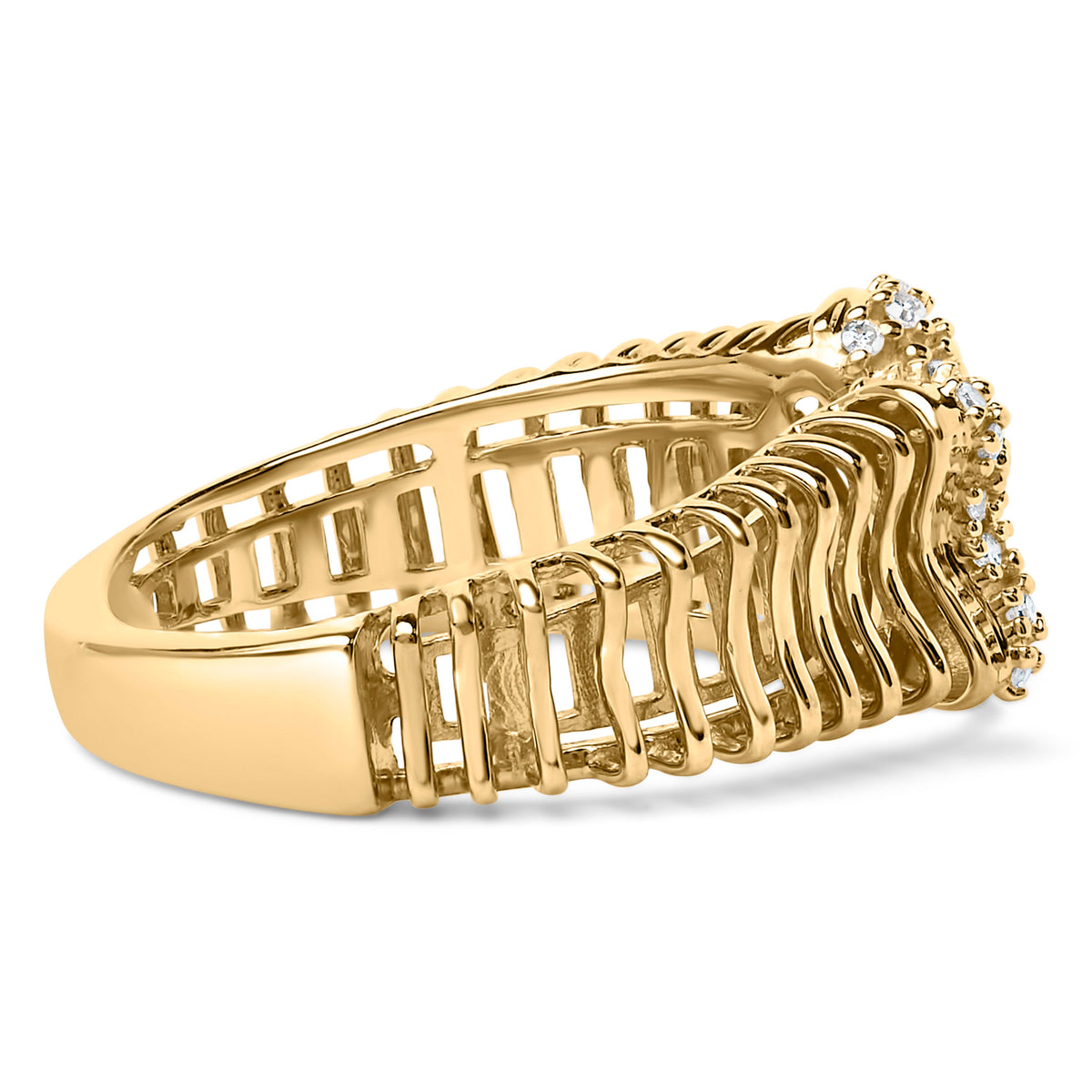 14K Yellow Gold Plated Silver 1/4 Cttw Diamond Asymmetrical Open Ring