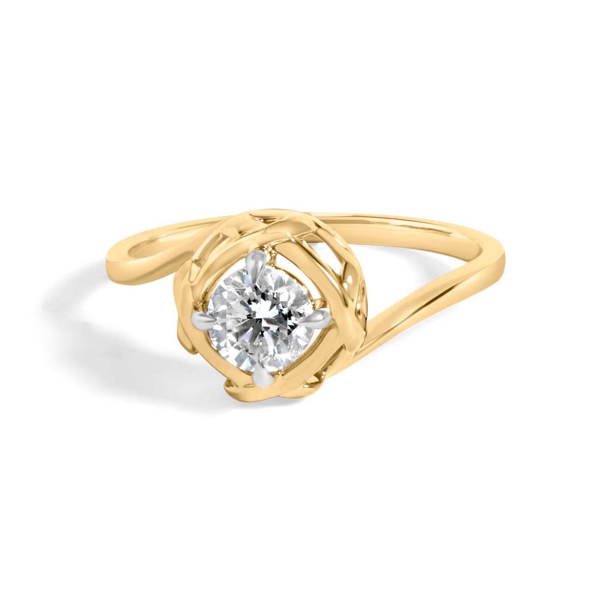 10K Yellow Gold Plated Sterling Silver 1/2 Cttw Lab Grown Diamond Woven Solitaire Ring