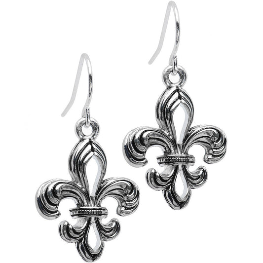 Silver Toned Fleur De Lis Earrings
