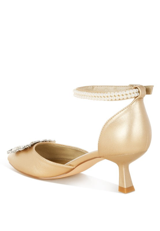 Onkana Diamante Brooch Kitten Heel Sandals