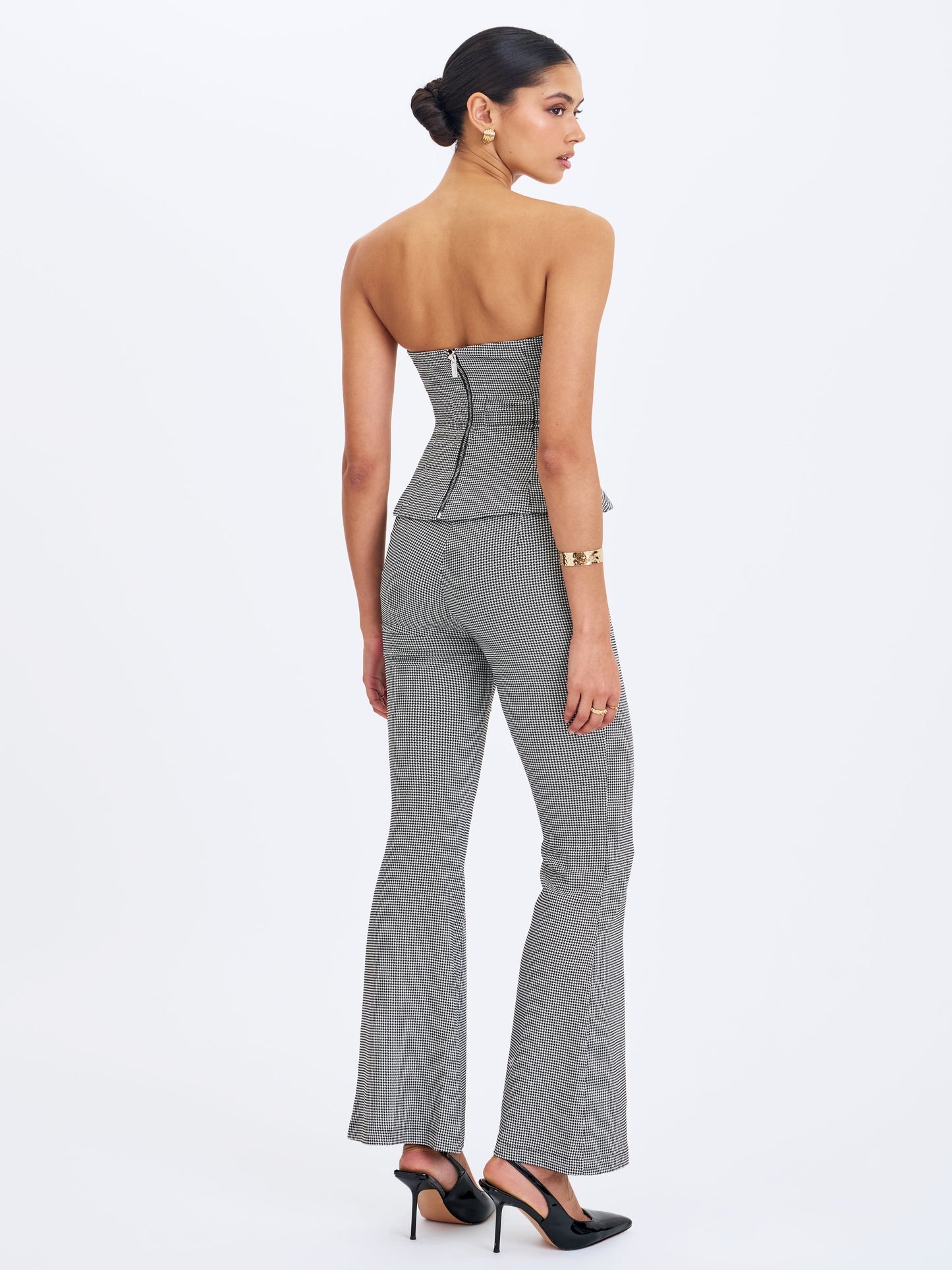 Ulla Micro-Houndstooth Strapless Peplum Top