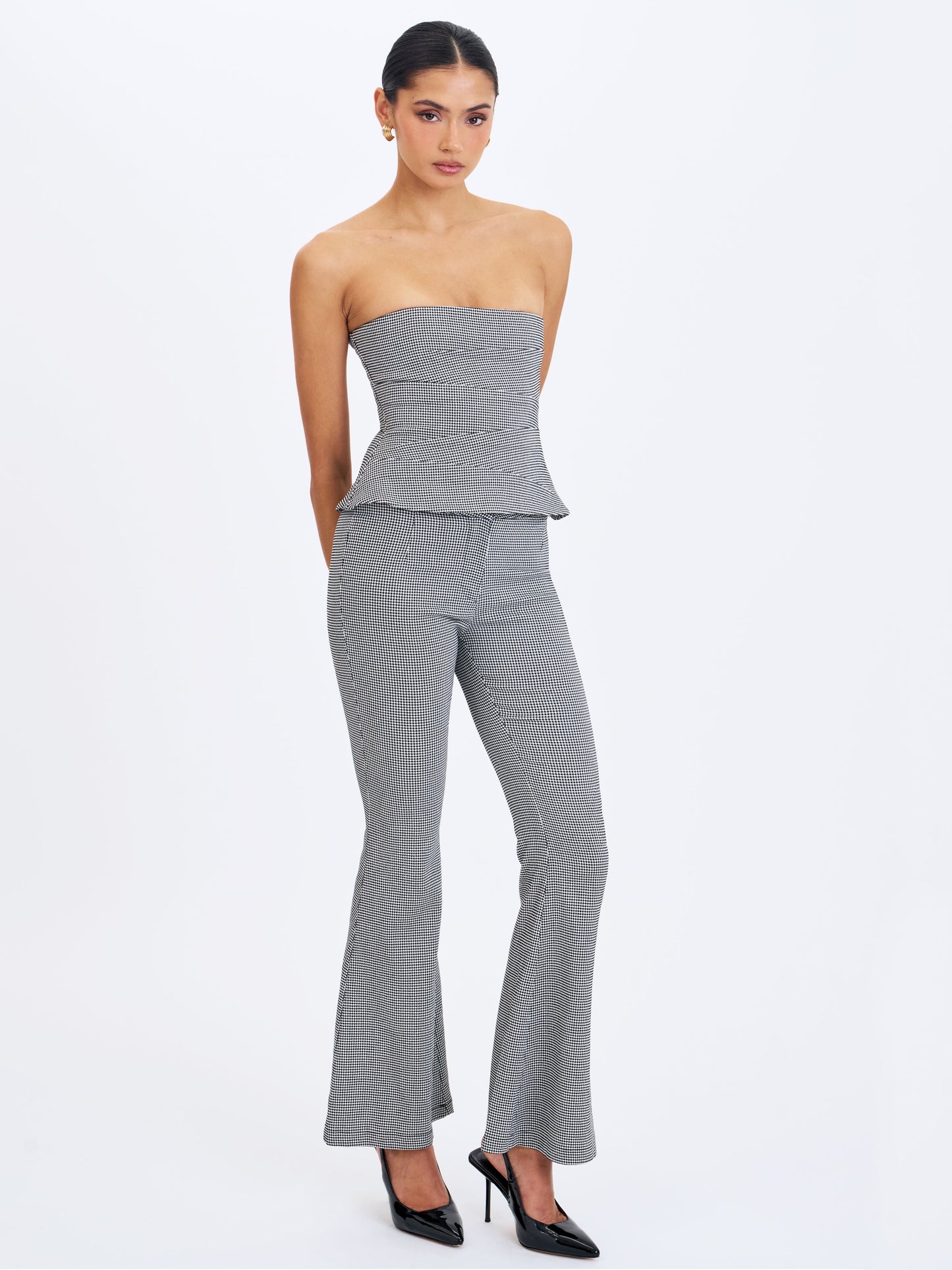 Ulli Micro-Houndstooth Flared Pants