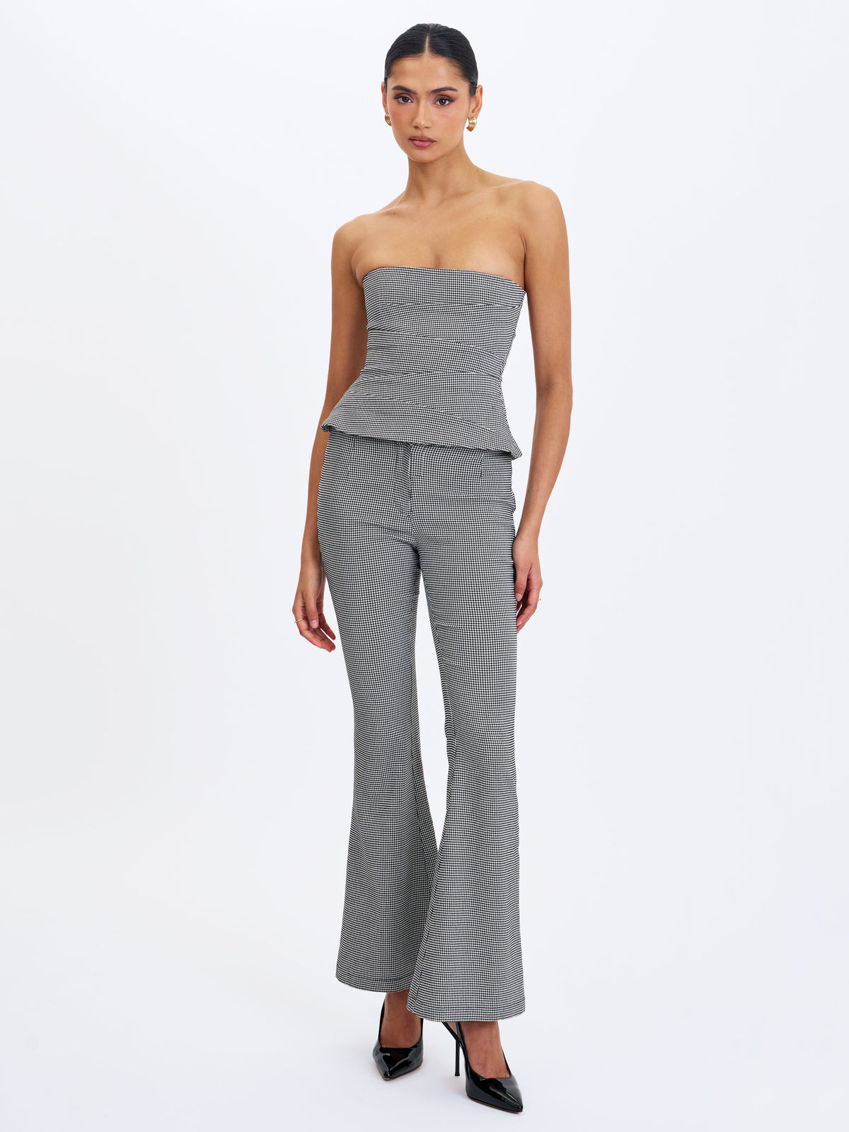 Ulla Micro-Houndstooth Strapless Peplum Top