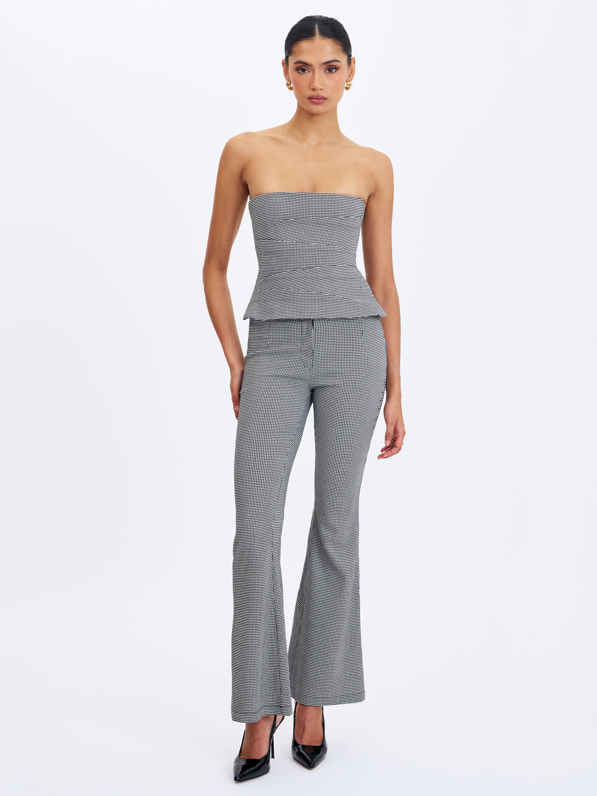 Ulla Micro-Houndstooth Strapless Peplum Top