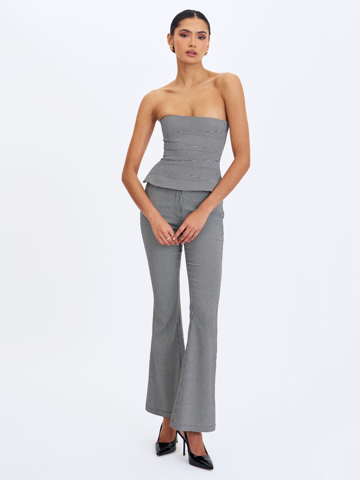 Ulla Micro-Houndstooth Strapless Peplum Top