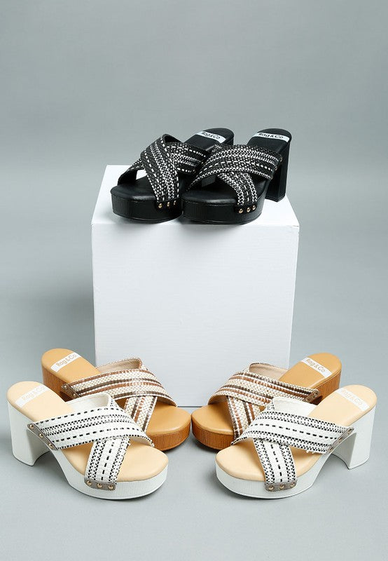 Finley Raffia High Block Heel Clogs