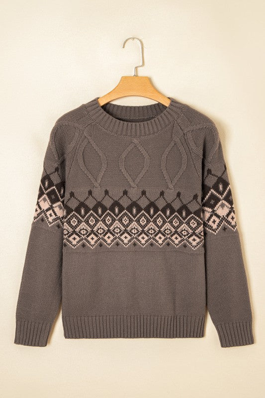 Alana Western Geometric Patterned Crew Neck Knitte