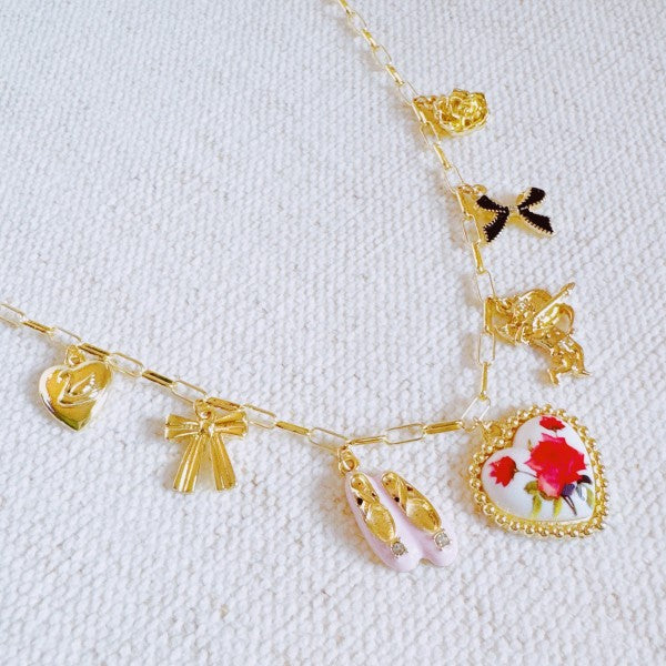 Ballet Garden Charm Necklace – Whimsical Gold Chai