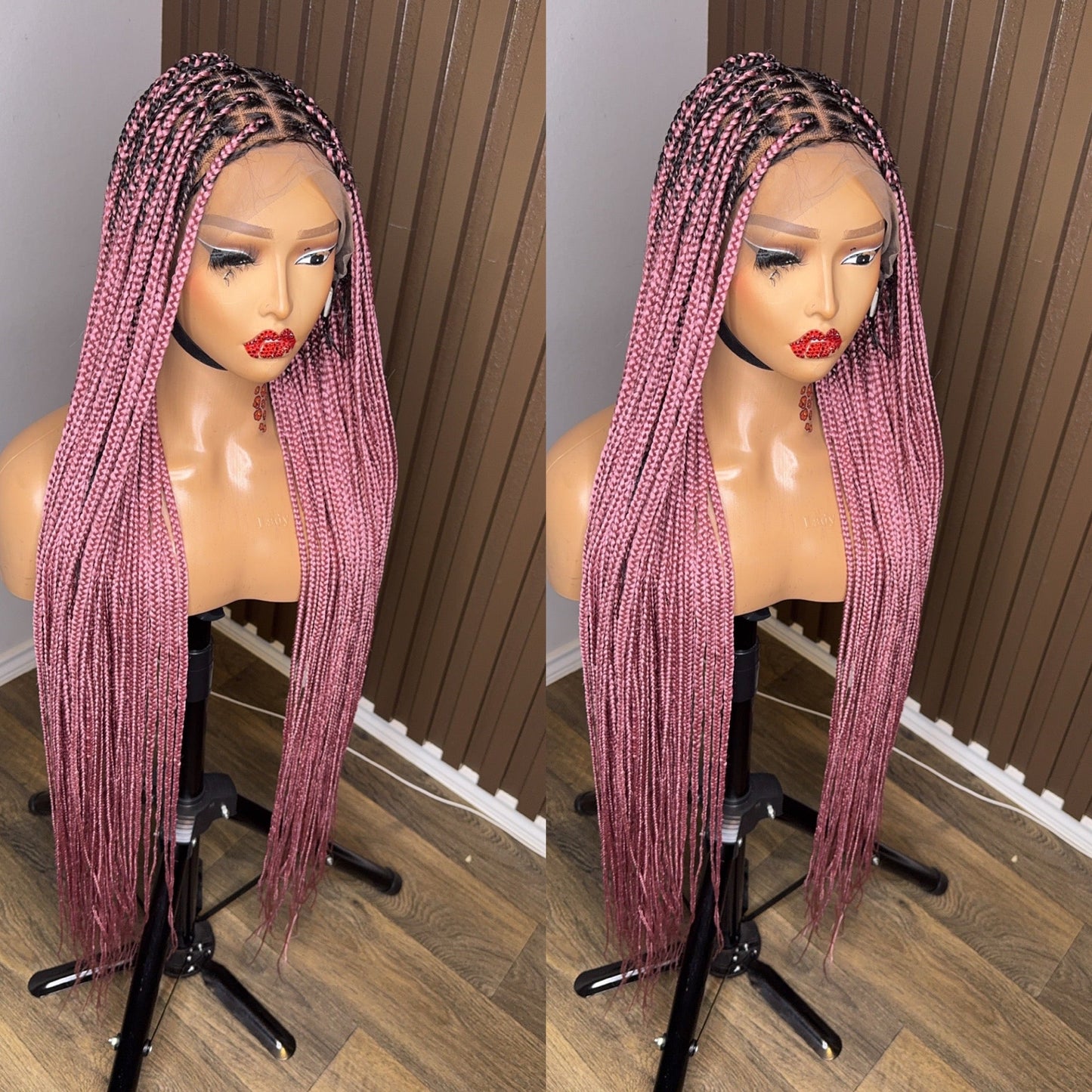 Light pink darkroot knotless braiddd wig