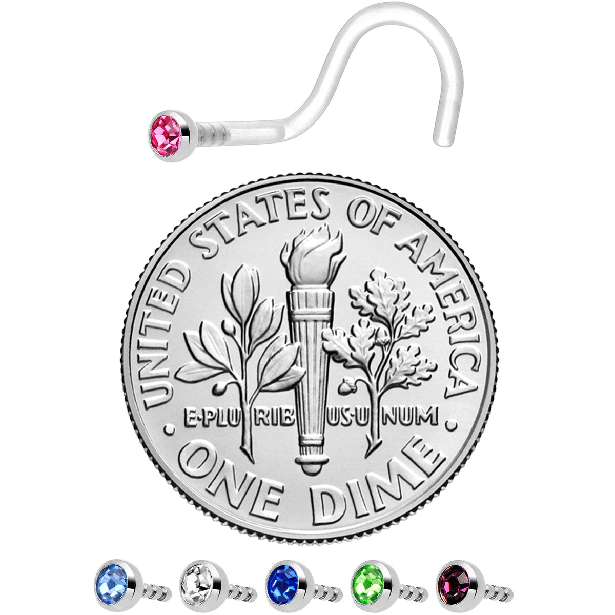 18G Bioplast CZ Nose Ring Pack Set