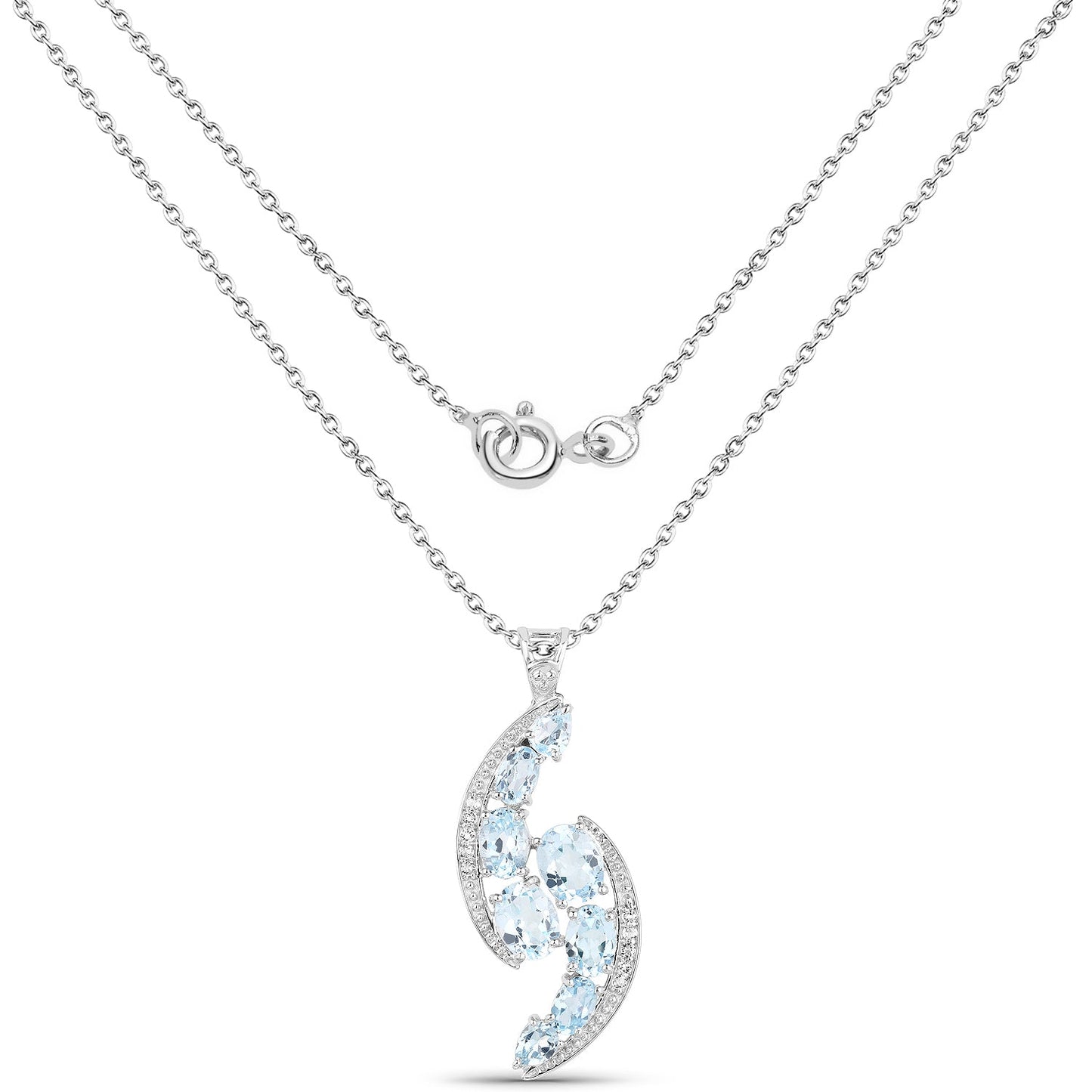 7.27 Carat Genuine Blue Topaz and White Topaz .925 Sterling Silver Pendant