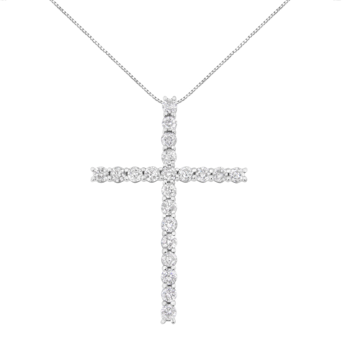 .925 Sterling Silver 4.0 Cttw Diamond 2-1/4" Cross Pendant with Box Chain Necklace (I-J Color, I1-I2 Clarity) - 18"