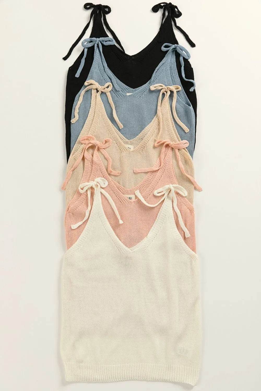BiBi Tied Shoulder Solid Knit Top