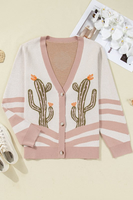 Plus Size Western Cactus Button-front Cardigan