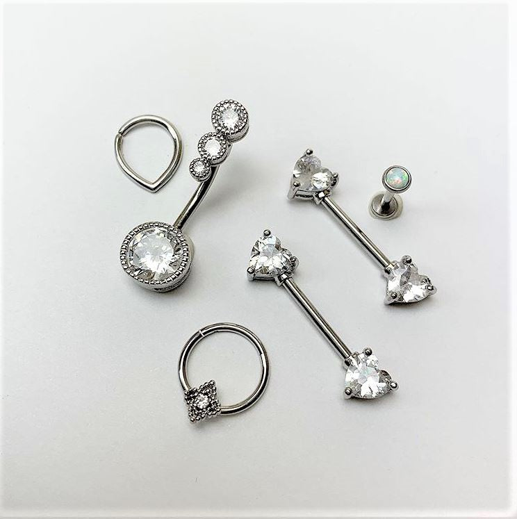 3/16 White Synthetic Opal Internally Threaded Daith Cartilage Tragus