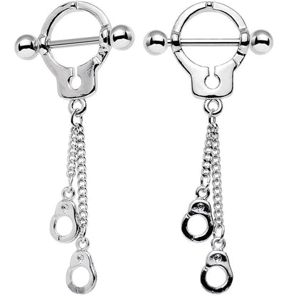 14G 5/8 Hold Me In Handcuffs Dangle Nipple Shield Set
