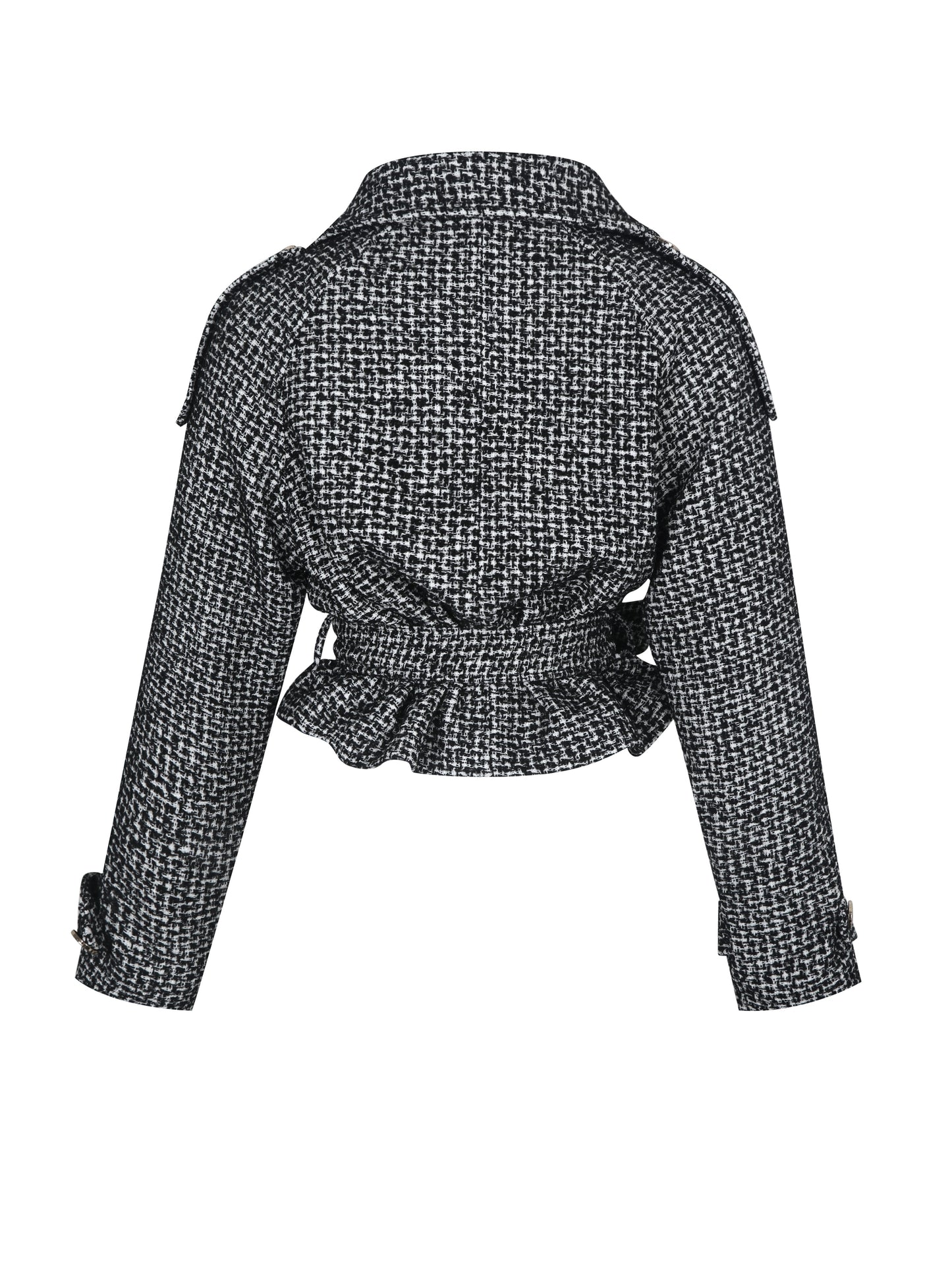 Sadie Black & White Tweed High Collar Belted Mini Jacket