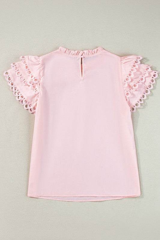 Jessie Layered Ric Rac Cap Sleeve Filled Neck Blou