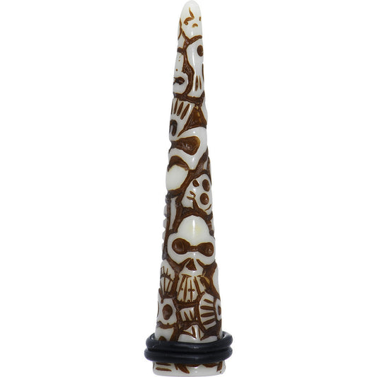 00G Brown White Resin Native Skull Taper