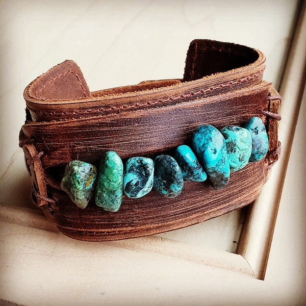 Leather Cuff with Large Natural Turquoise Chunks