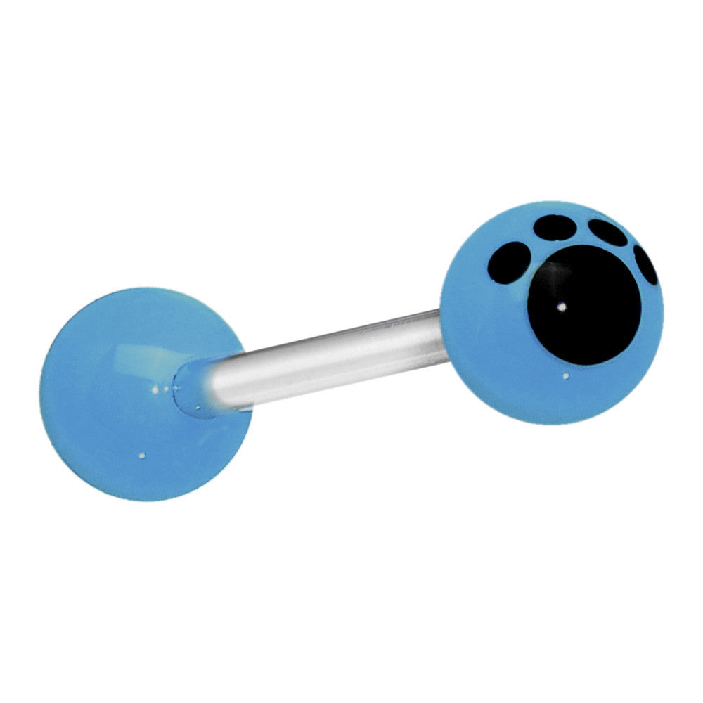 Blue Black Animal Paw Print Barbell Tongue Ring