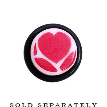 2G White Red Heart Acrylic Ear Taper
