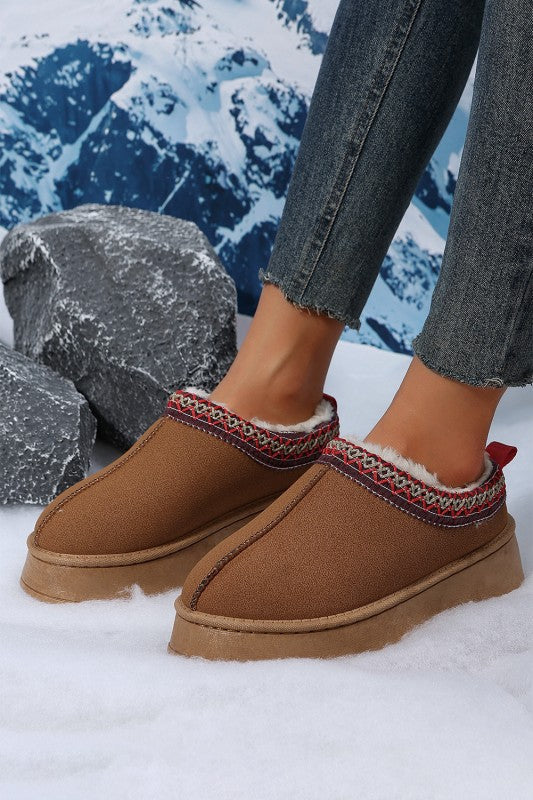 Contrast Print Suede Plush Lined Snow Boots