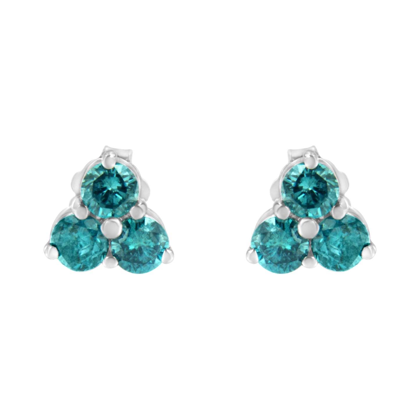 14KT White Gold Treated Blue Diamond Trio Stud Earrings (1 1/3 cttw, Blue)