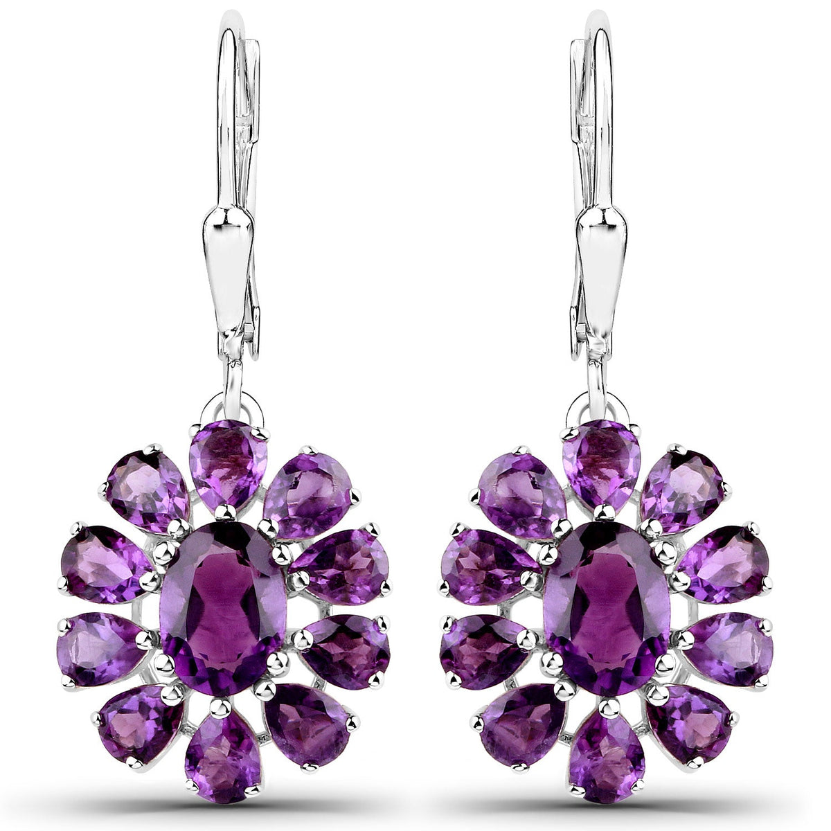 11.60 Carat Genuine Amethyst and White Topaz .925 Sterling Silver 3 Piece Jewelry Set (Ring, Earrings, and Pendant w/ Chain)