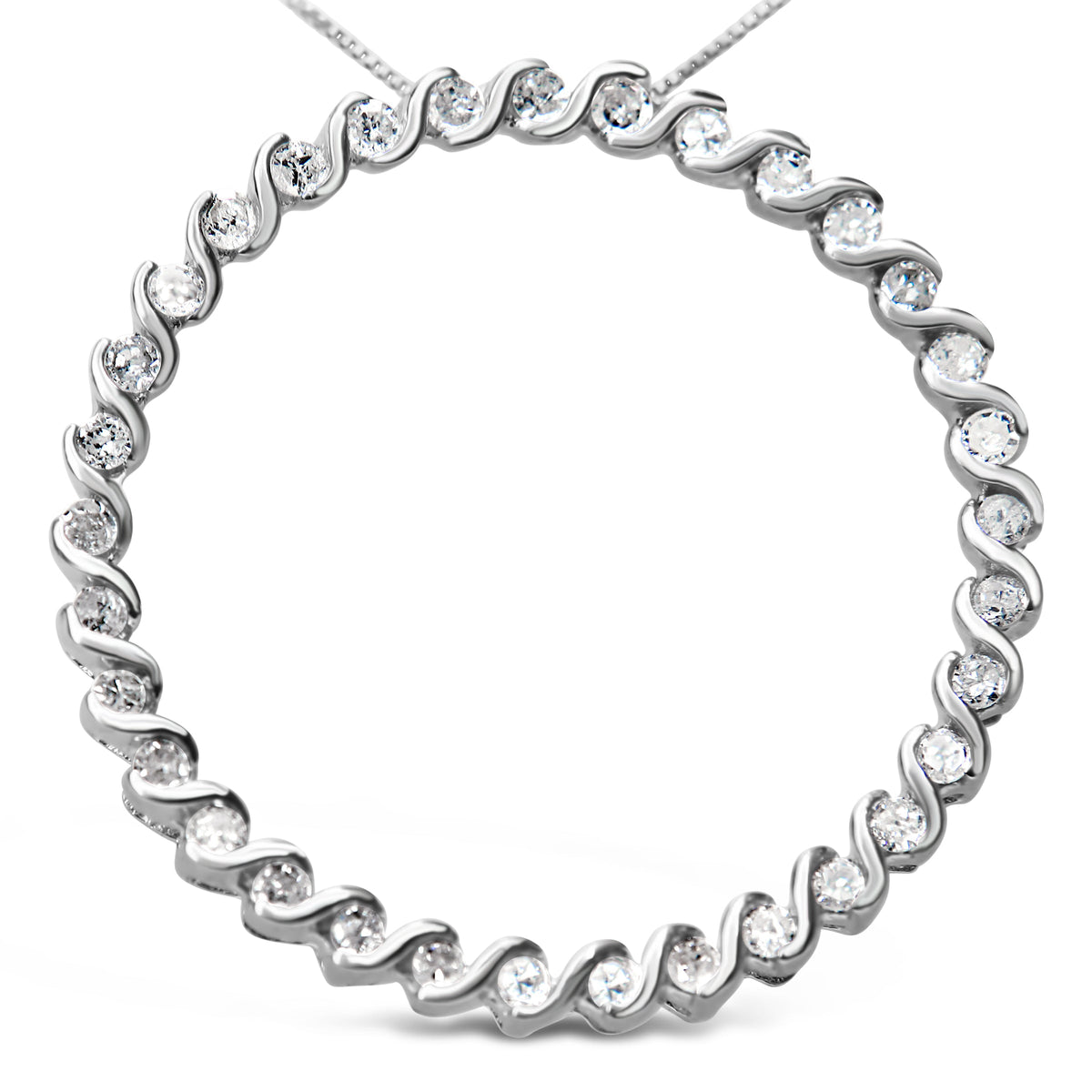 .925 Sterling Silver 3/4 Cttw Round Diamond Spiral Curved Circle Pendant 18" Necklace (I-J Color, I3 Clarity)