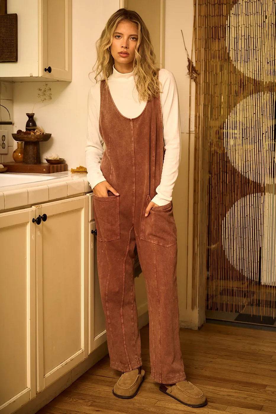 Mittoshop Mineral Wash Relaxed Fit Sleeveless Harem Jumpsuit