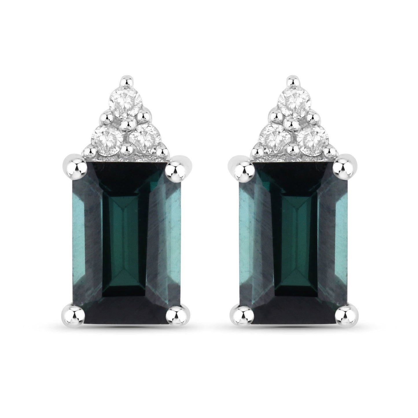 1.25 Carat Genuine Green Tourmaline and White Diamond 14K White Gold Earrings
