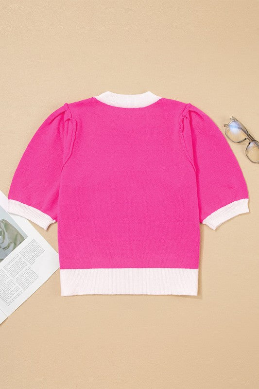 Valentines XOXO Embroidered Puff Sleeve Sweater Te