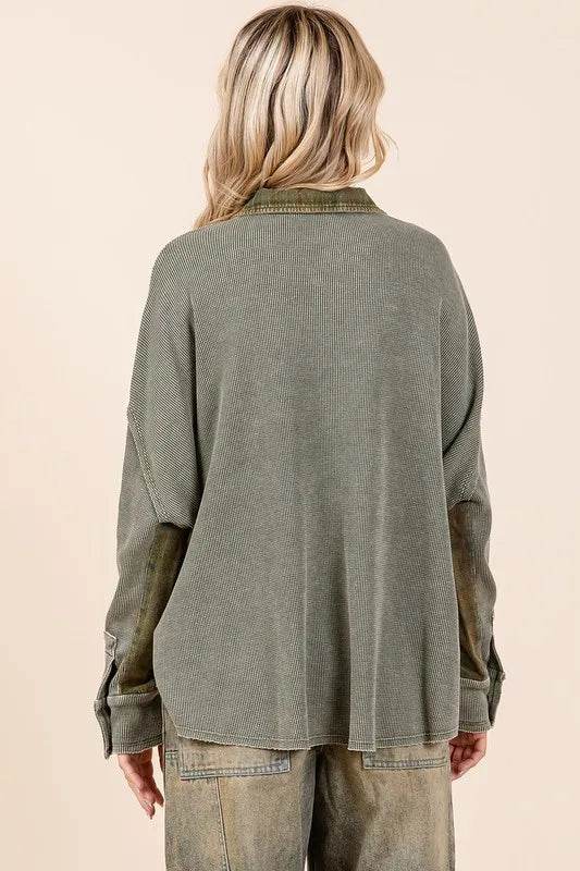 Mittoshop Mineral Washed Plaid Button Down Shacket