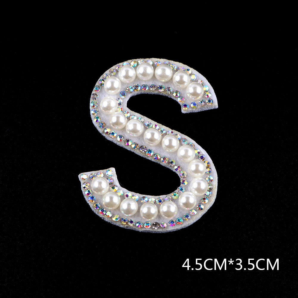 Pearl Rhinestone Cloth Sticker-Letter A-White-2 Pack