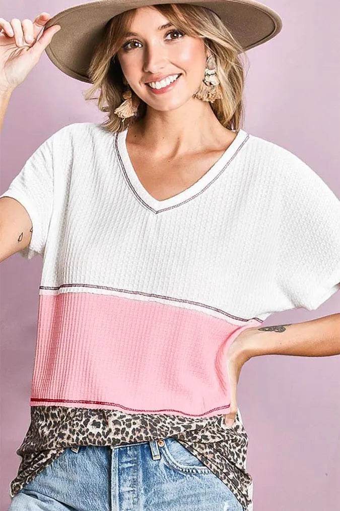 BiBi Colr Block Waffle Knit Top