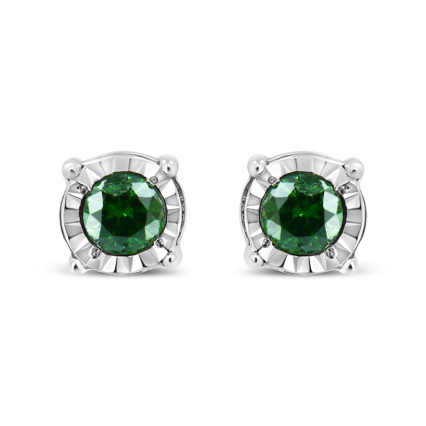 Sterling Silver Rose Cut Treated Green Diamond Solitaire Stud Earrings (0.25 cttw, Green Color, I2-I3 Clarity)